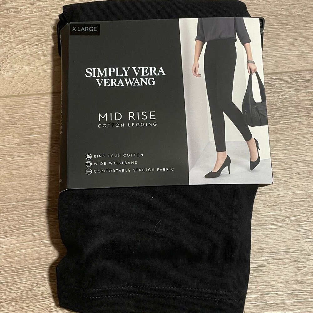 NWT Simply Vera Wang Mid Rise Black Cotton Leggings Women's XL
